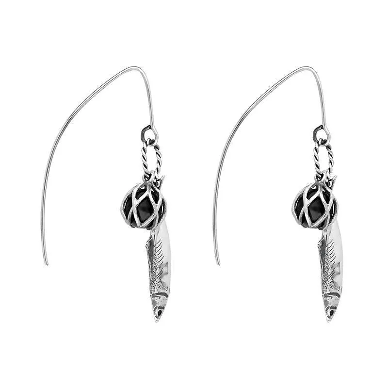 Sterling Silver Emma Stothard Silver Darling Whitby Jet Float Charm Hook Earrings