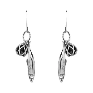 Sterling Silver Emma Stothard Silver Darling Whitby Jet Float Charm Hook Earrings