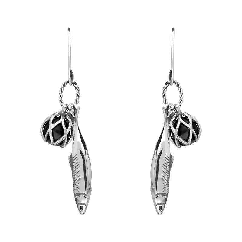 Sterling Silver Emma Stothard Silver Darling Whitby Jet Float Charm Hook Earrings