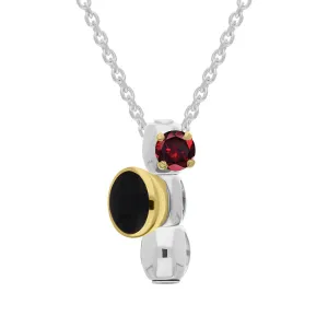 Sterling Silver Garnet Whitby Jet Stepping Stones Three Charm Necklace