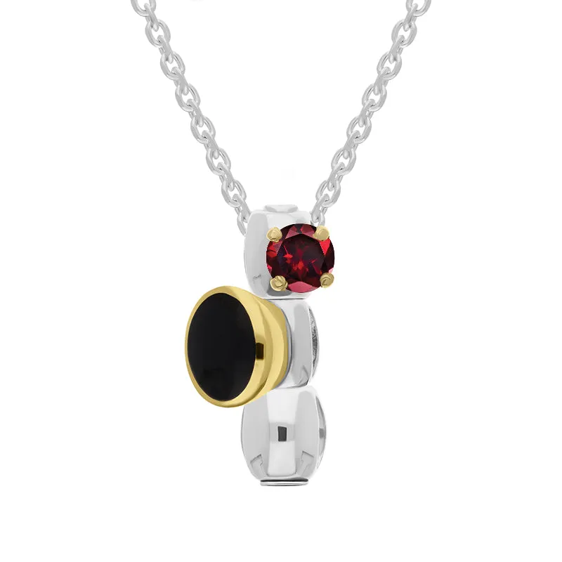Sterling Silver Garnet Whitby Jet Stepping Stones Three Charm Necklace