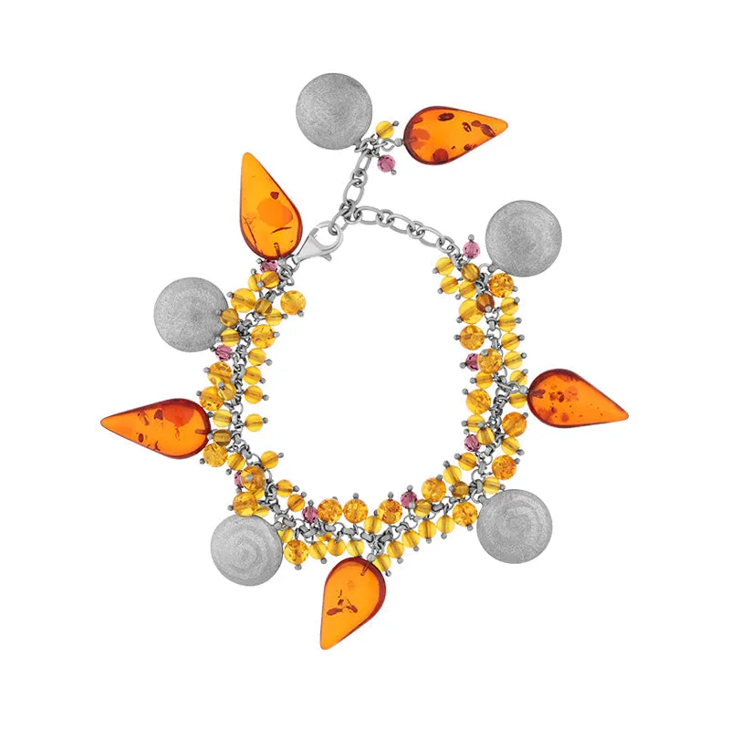 Sterling Silver Gold Plated Amber Beaded Bracelet D
