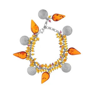Sterling Silver Gold Plated Amber Beaded Bracelet D
