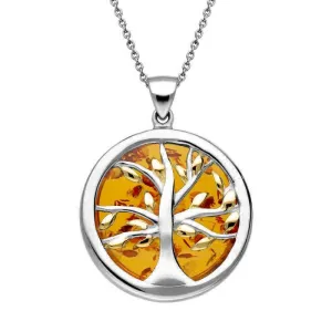 Sterling Silver Gold Plated Amber Medium Round Tree of Life Necklace