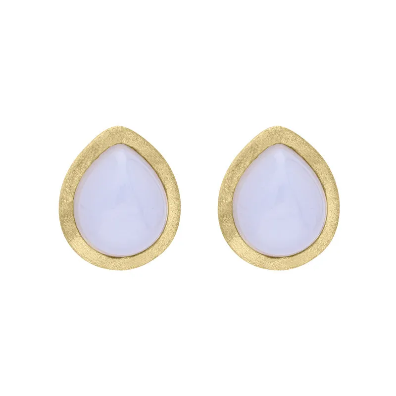 Sterling Silver Gold Plated Chalcedony Pear Shape Stud Earrings D