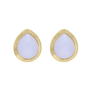 Sterling Silver Gold Plated Chalcedony Pear Shape Stud Earrings D