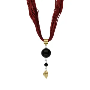 Sterling Silver Gold Plated Whitby Jet Red Silk Leaf Necklace D