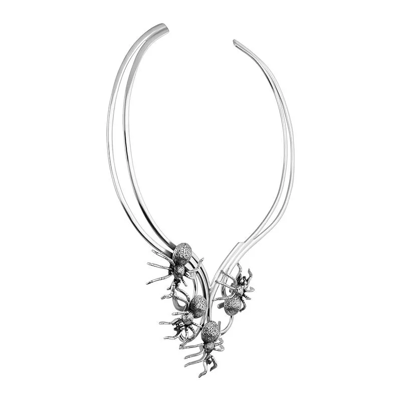 Sterling Silver Gothic Spider Collar Necklace