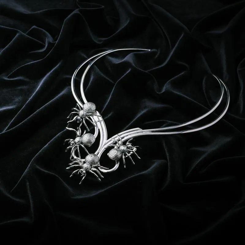 Sterling Silver Gothic Spider Collar Necklace