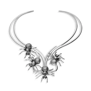 Sterling Silver Gothic Spider Collar Necklace