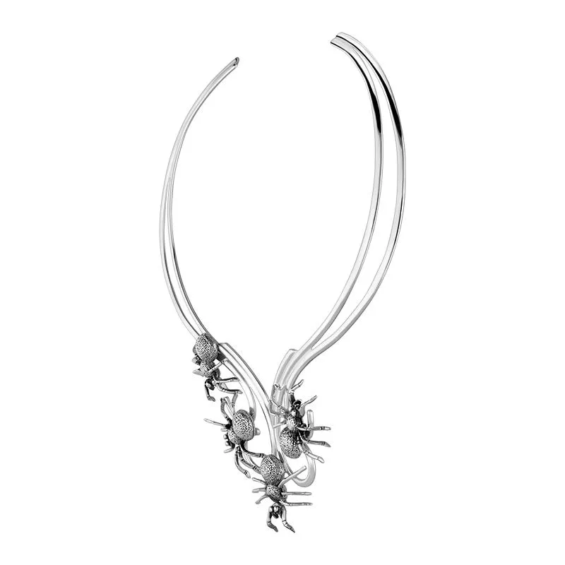 Sterling Silver Gothic Spider Collar Necklace