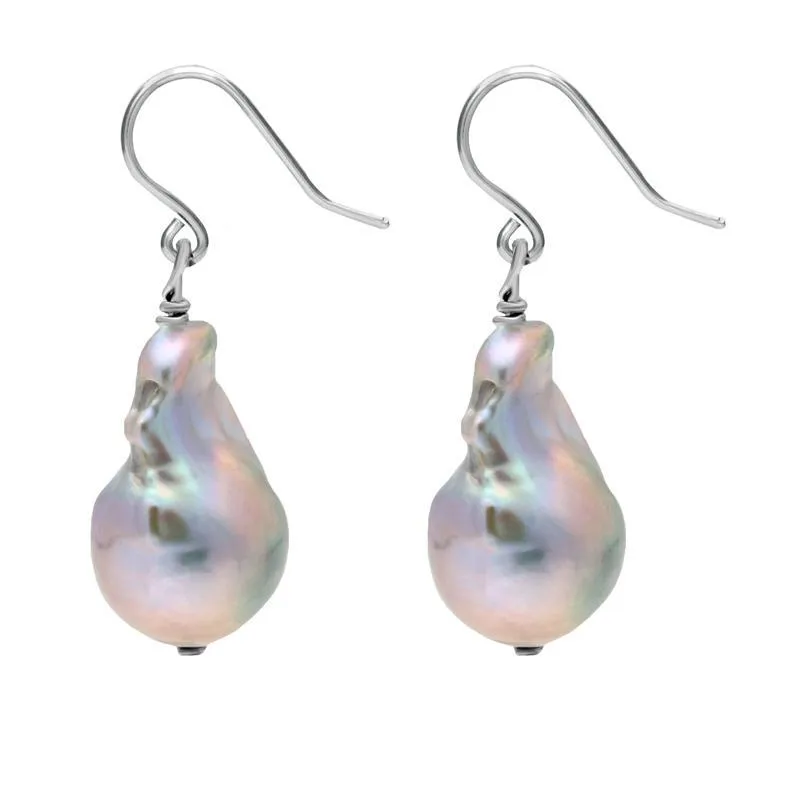 Sterling Silver Grey Baroque Pearl Hook Drop Earrings D