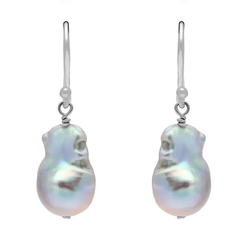 Sterling Silver Grey Baroque Pearl Hook Drop Earrings D
