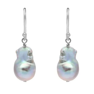 Sterling Silver Grey Baroque Pearl Hook Drop Earrings D
