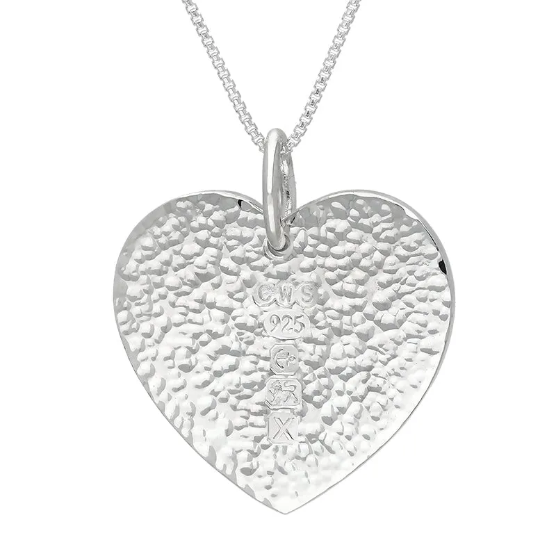 Sterling Silver Hallmark Hammered Heart Large Pendant Necklace