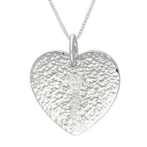 Sterling Silver Hallmark Hammered Heart Large Pendant Necklace