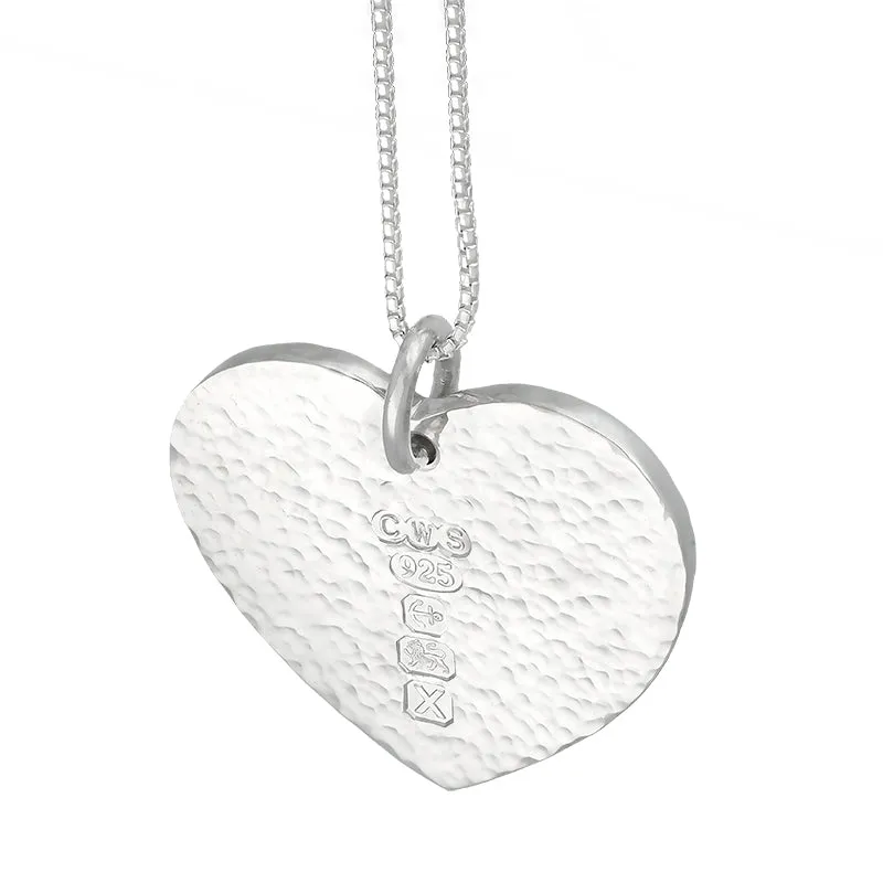 Sterling Silver Hallmark Hammered Heart Large Pendant Necklace