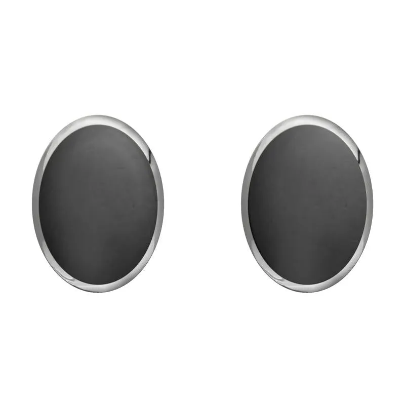 Sterling Silver Hematite 8 x 10mm Classic Large Oval Stud Earrings
