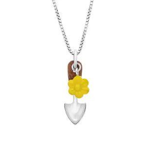 Sterling Silver House & Garden Yellow Flower Wooden Handle Garden Trowel Pendant