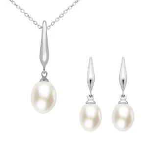 Sterling Silver Ivory Freshwater Pearl Drop Two Piece Set