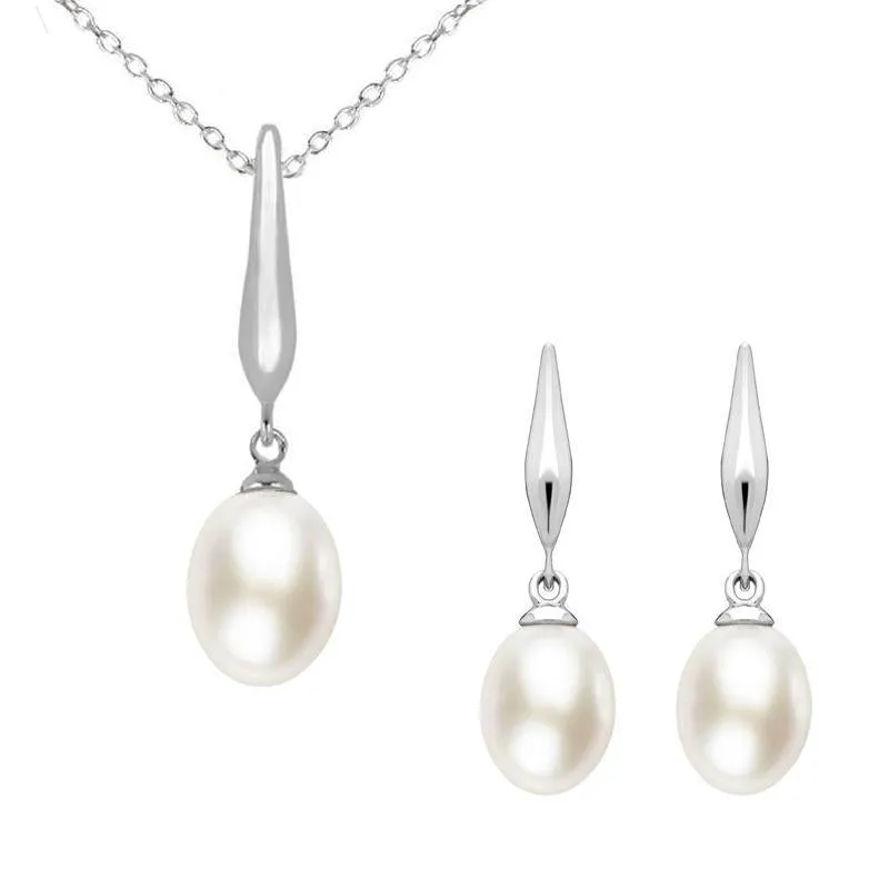 Sterling Silver Ivory Freshwater Pearl Drop Two Piece Set