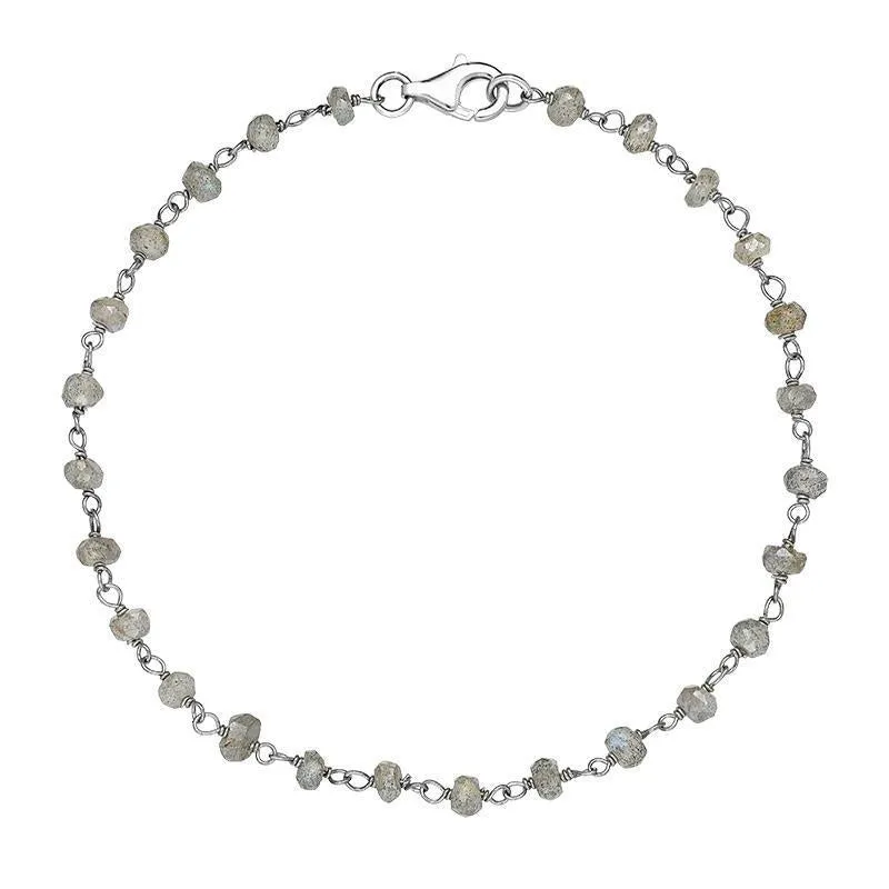 Sterling Silver Labradorite 4mm Bead Chain Link Bracelet