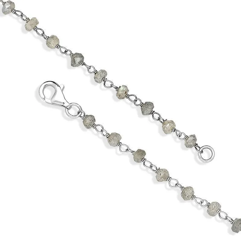 Sterling Silver Labradorite 4mm Bead Chain Link Necklace,