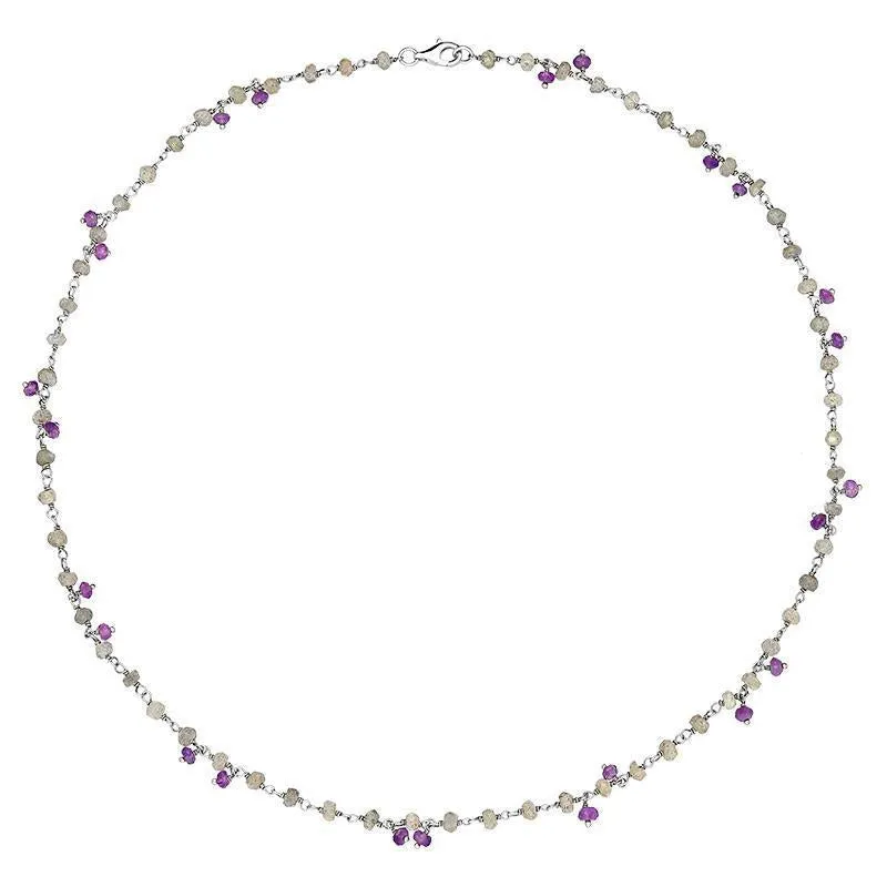 Sterling Silver Labradorite Amethyst 4mm Bead Chain Link Necklace