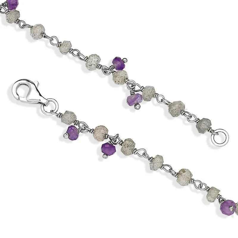 Sterling Silver Labradorite Amethyst 4mm Bead Chain Link Necklace
