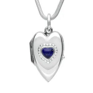 Sterling Silver Lapis Lazuli Beaded Edge Heart Locket Necklace