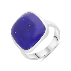 Sterling Silver Lapis Lazuli Medium Chunky Cushion Top Ring D