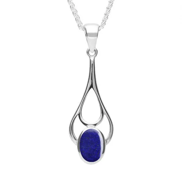 Sterling Silver Lapis Lazuli Oval Spoon Necklace
