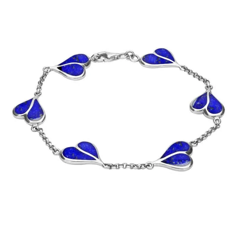 Sterling Silver Lapis Lazuli Split Heart Bracelet