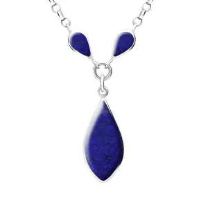 Sterling Silver Lapis Lazuli Three Stone Pear Necklace