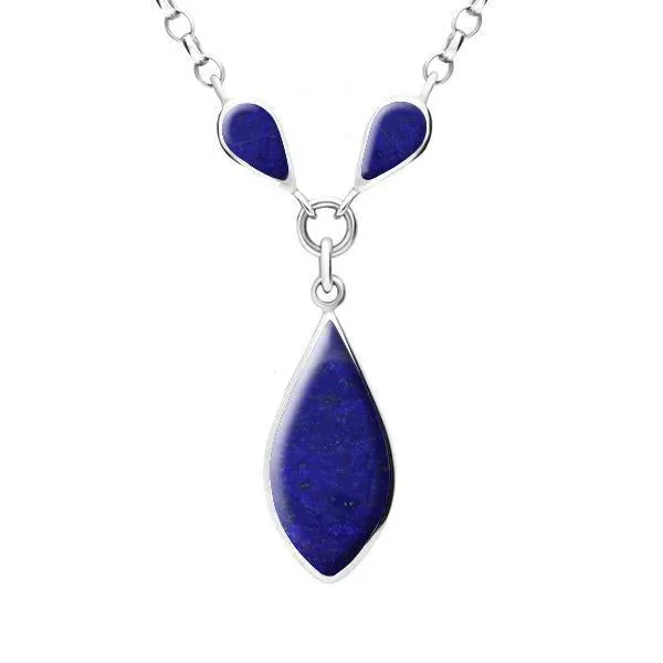 Sterling Silver Lapis Lazuli Three Stone Pear Necklace