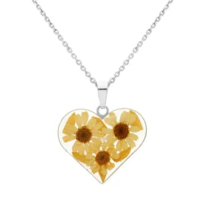Sterling Silver Large Flower Heart Pendant Necklace D