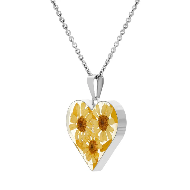 Sterling Silver Large Flower Heart Pendant Necklace D