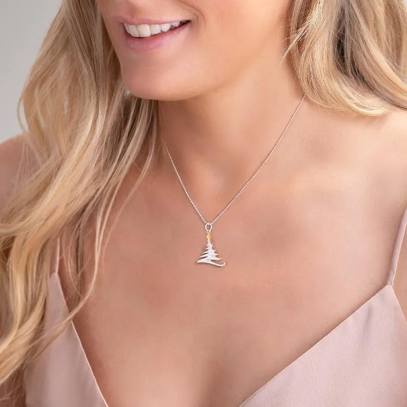 Sterling Silver Large Zig Zag Christmas Tree Necklace