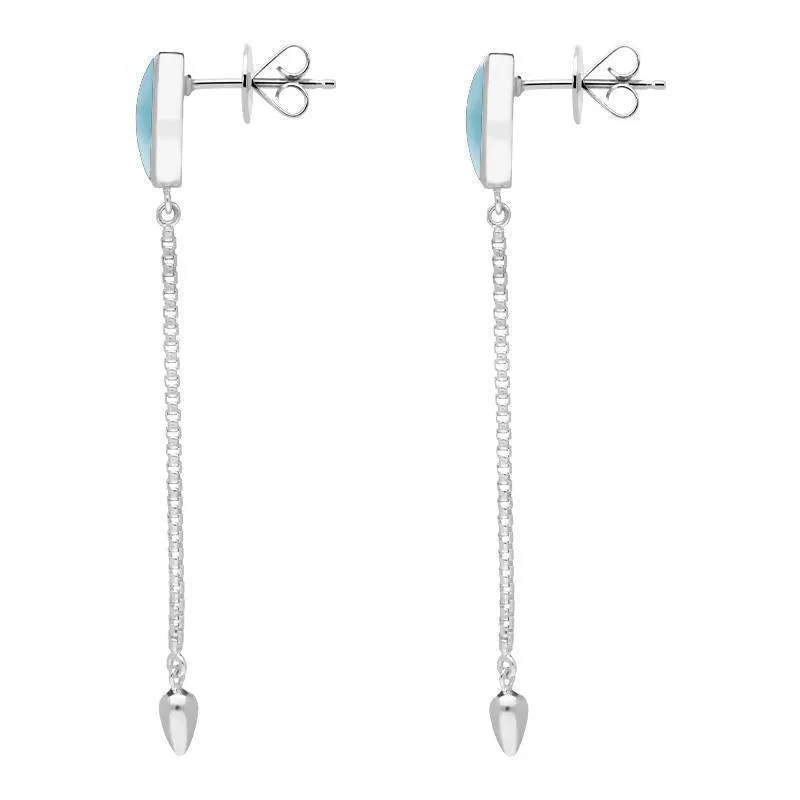 Sterling Silver Larimar Lineaire Long Drop Stud Earrings