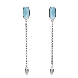 Sterling Silver Larimar Lineaire Long Drop Stud Earrings