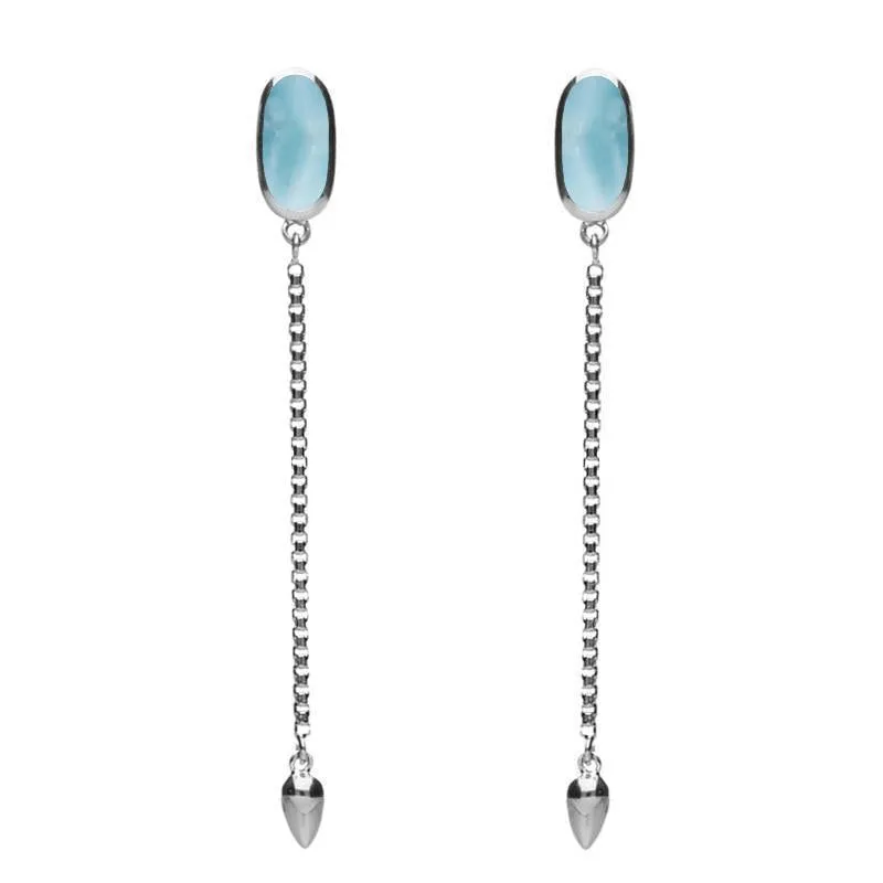 Sterling Silver Larimar Lineaire Long Drop Stud Earrings