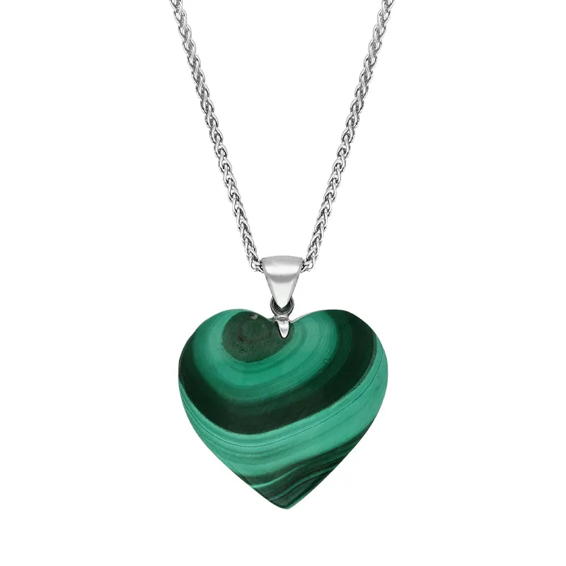 Sterling Silver Malachite Medium Heart Necklace