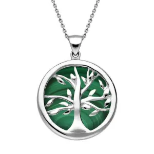 Sterling Silver Malachite Medium Round Tree of Life Necklace
