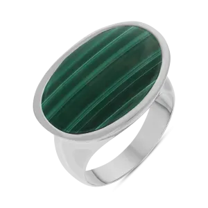 Sterling Silver Malachite Oval Statement Ring D
