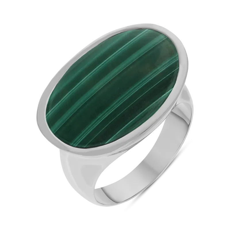 Sterling Silver Malachite Oval Statement Ring D