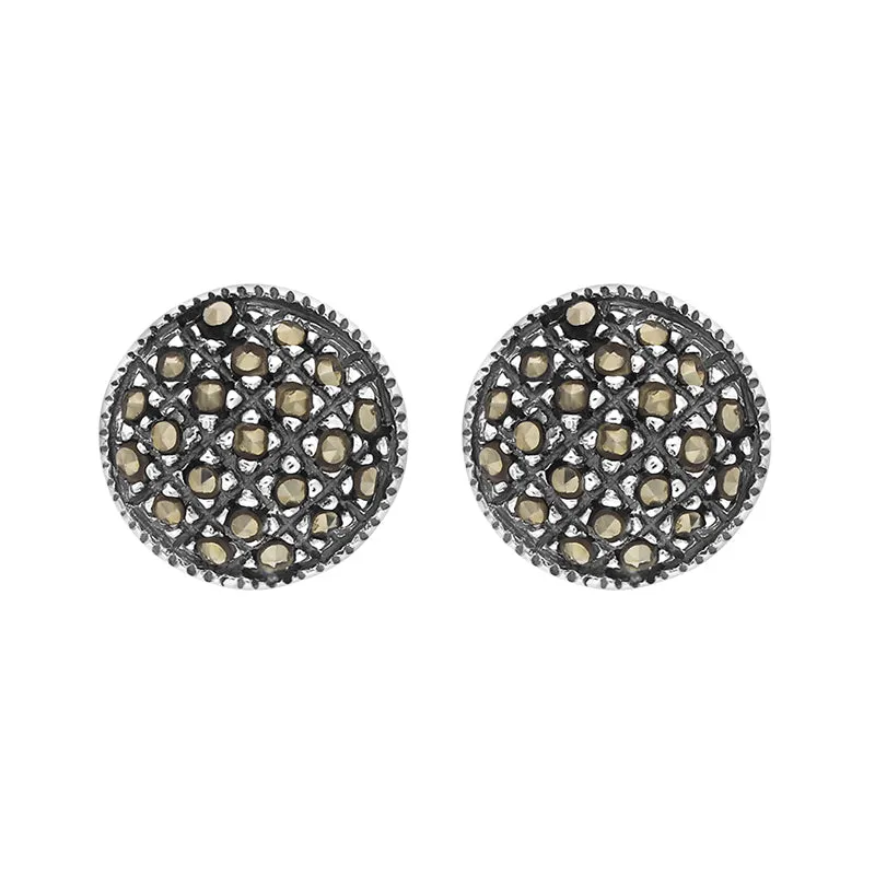 Sterling Silver Marcasite Round Pave Earrings