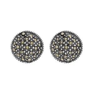 Sterling Silver Marcasite Round Pave Earrings