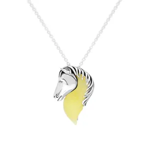Sterling Silver Milky Amber Medium Horse Head Necklace