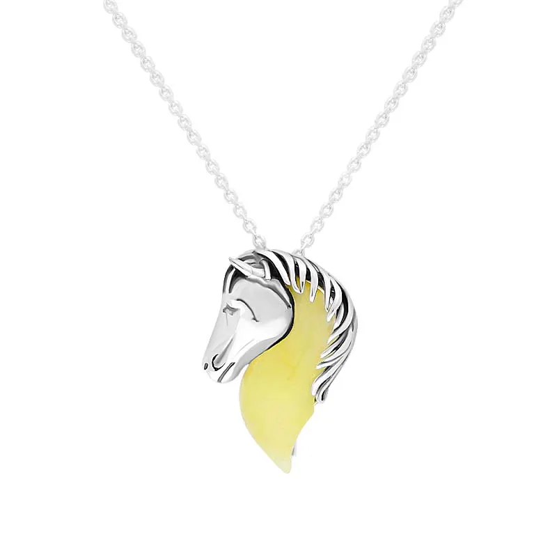 Sterling Silver Milky Amber Medium Horse Head Necklace
