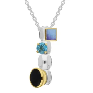Sterling Silver Moonstone Blue Topaz Whitby Jet Stepping Stones Four Charm Necklace